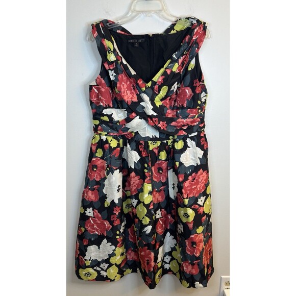 LAFAYETTE 148 Blamu 100% Silk Floral Crisscross A-Line Dress 14 Formal Party - Picture 1 of 13